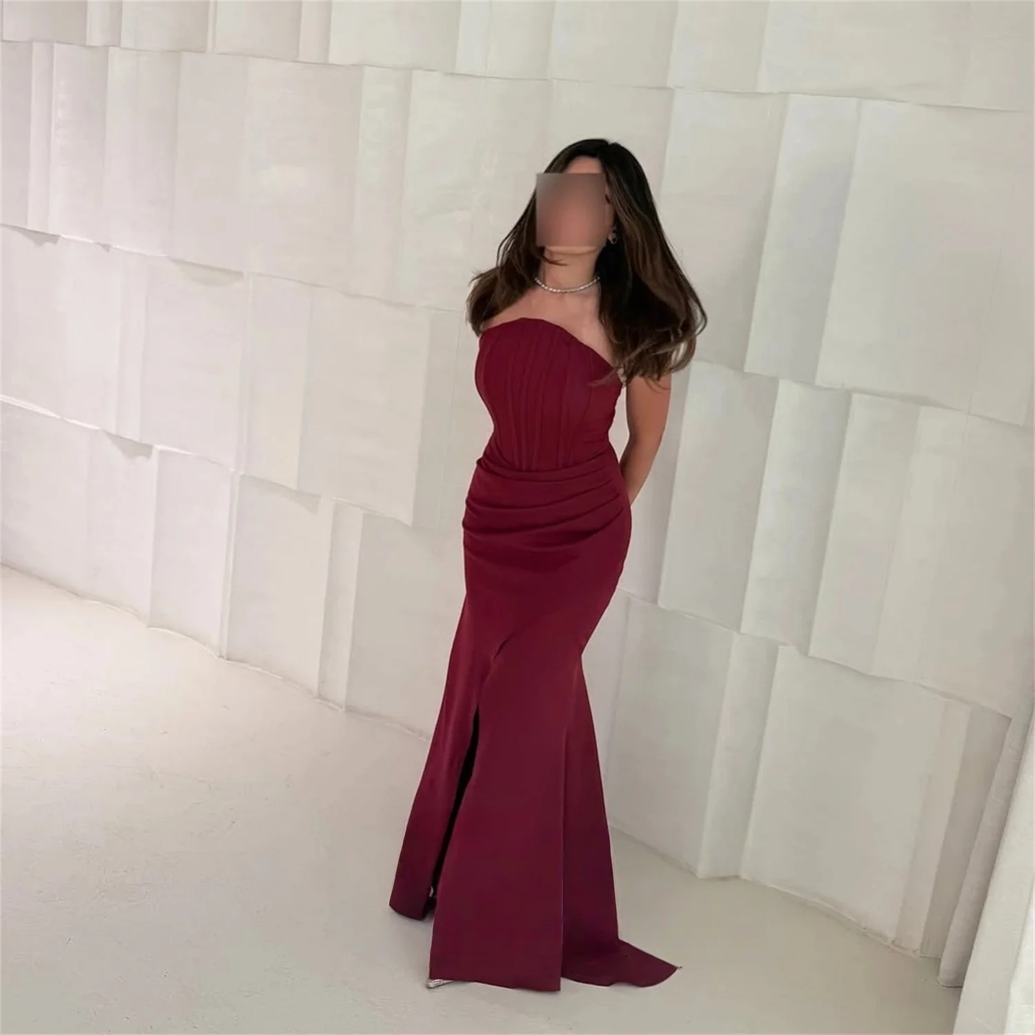 

Slit Strapless Party Long Bespoke Occasion Gown Evening Dresses Pastrol Unisex Jersey Retro Dubai Saudi Arabic Prom Customized