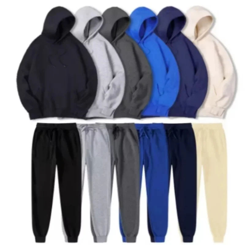 Setelan Dua Potong Hoodie + Celana Warna Solid Baru Musim Gugur dan Musim Dingin Pria Set Olahraga Kasual Modis Ukuran S-3XL