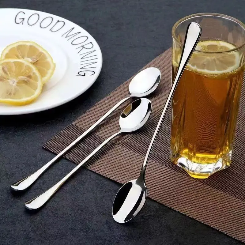 6Pcs Stainless Steel Long-Handled Ice Teaspoon, Coffee Spoon, Ice Cream Stirring Spoon, Dishwasher Safe, Kitchen Accessories