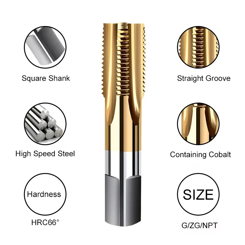 AZZKOR G Zg Npt1/8 1/4 3/8 1/2 3/4 Stainless Steel Specialized Taps M35 Cobalt Plated Titanium Straight Groove Tube Thread Tap