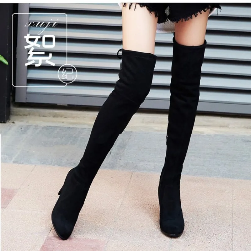 New High Boots Over The Knee Boots Abrasive Leather Thick Heels High Boots Large Size High Boots Women\'s Shoes