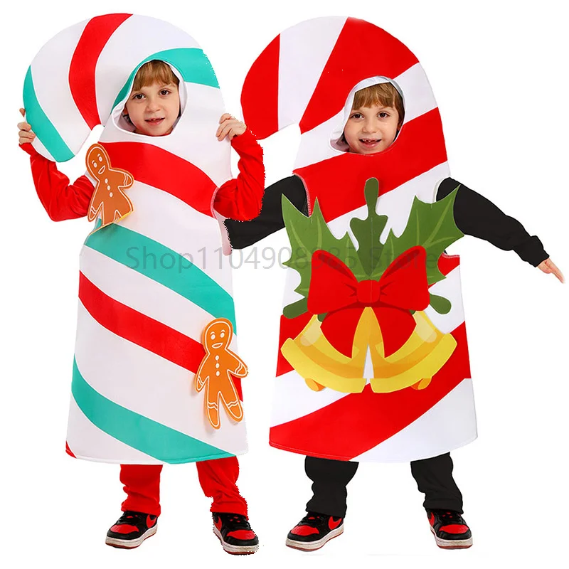 

AP Unisex 2025 Little Gingerbread Candy Man Costume Striped Tunic Candy Set Boys Girl Christmas Candy Cane Elf Fancy Dress Up