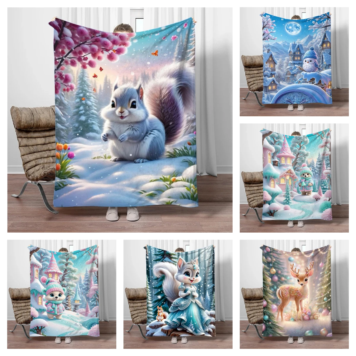 

Cartoon Winter Animal Soft Flannel Blankets Keep Warm Throw Blanket Comfortable Blanket for Picnic Office Beds Sofa Home Bedroom