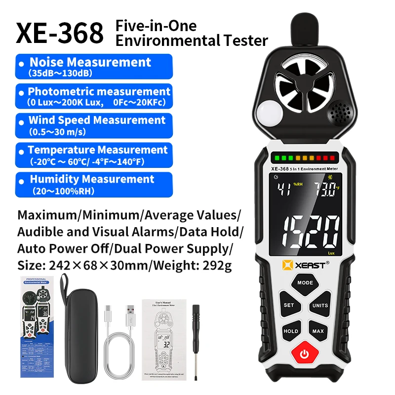 

Многофункциональный портативный измеритель XEAST XE-368 5-в-1 с трехцветной сигнализацией: экологический тестер