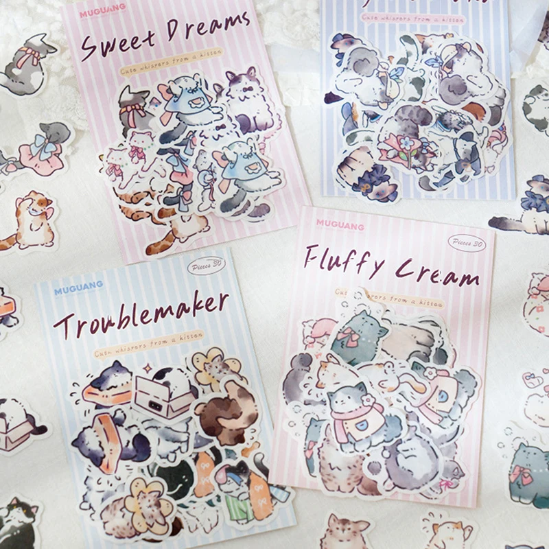 30 vellen/pak Leuke Cartoon Washi Te Olie Sticker Pack Voor DIY Telefoon Case Handboek Kalender Bril Laptop Decoratie