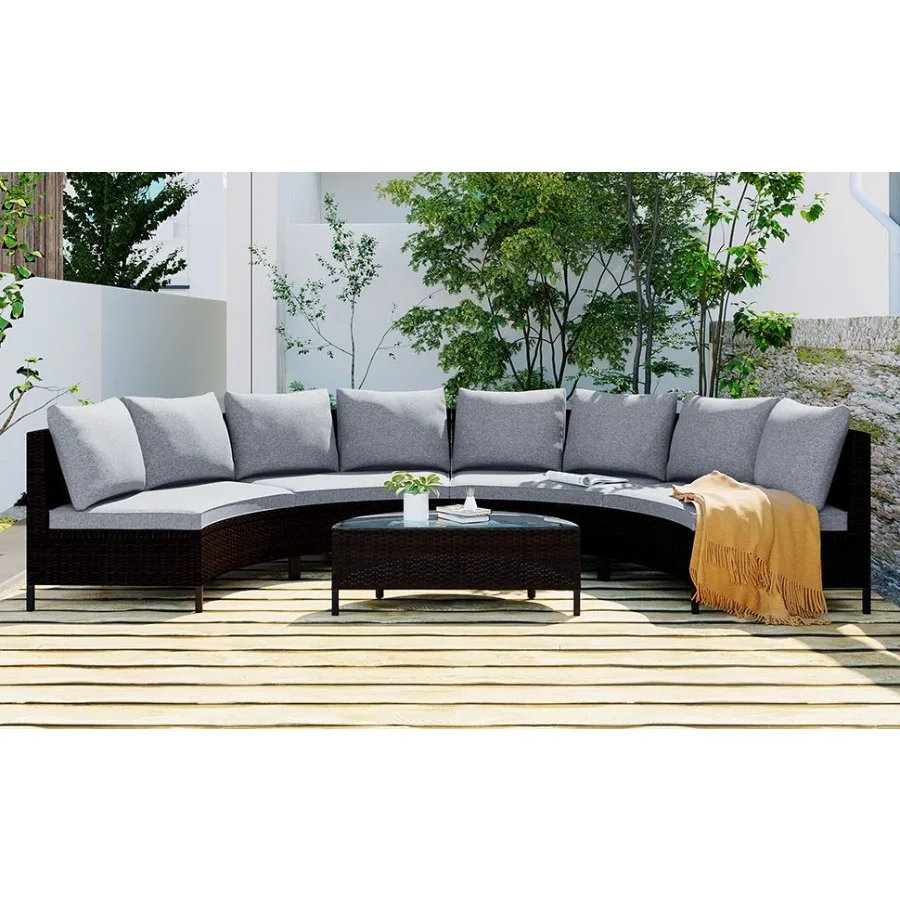 

TOPMAX 5 Pieces AllWeather Brown PE Rattan Wicker Sofa Set Outdoor Patio Sectional Furniture Set HalfMoon Sofa Set with Tempere