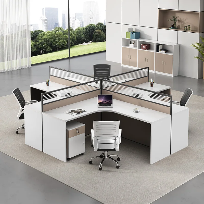 

Screen Desk 4 People, Staff Table, Card Seat,Chair Combination L-shaped Office Card Space