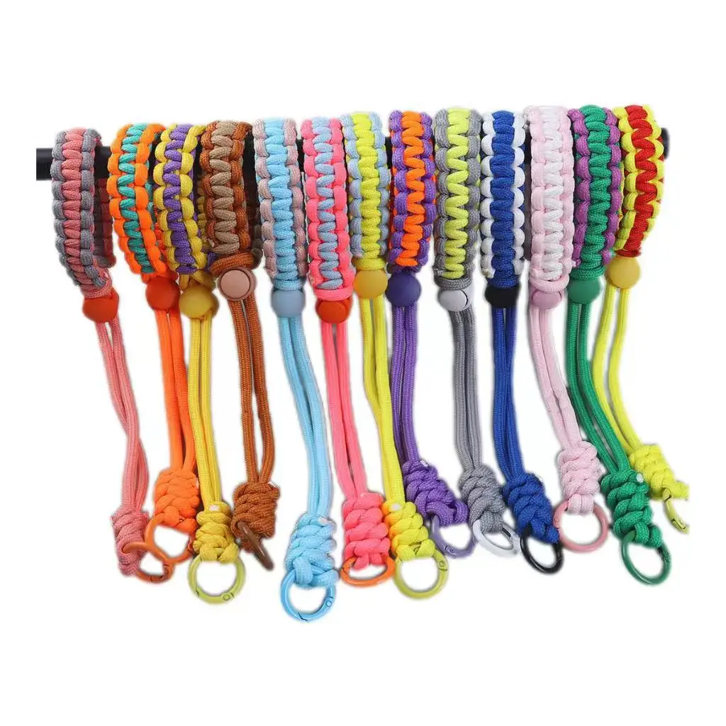 New Design 5Pcs Adjustable Rope Woven Keychain Thick Mobile Phone Hanging Rope Wrist Outdoor Sports backbag decorations