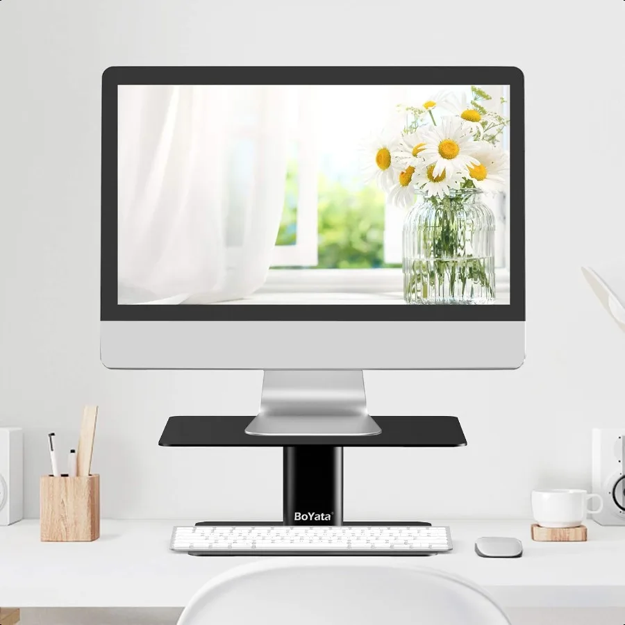 Support de moniteur réglable, support d'ordinateur en métal, Compatible avec TV, PC, ordinateur portable, i et tous les écrans, noir