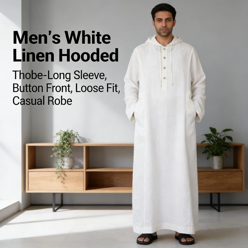 قميص طويل بقلنسوة على الطراز العربي الأوسط الجديد لعام 2026 للرجال رداء إسلامي