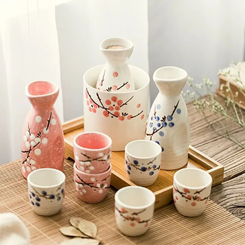 

Japanese-Style Underglaze Snowflake Ceramic Sake Set, Wine Pot, Wine Warmer, Red Wine, Liquor Dispenser