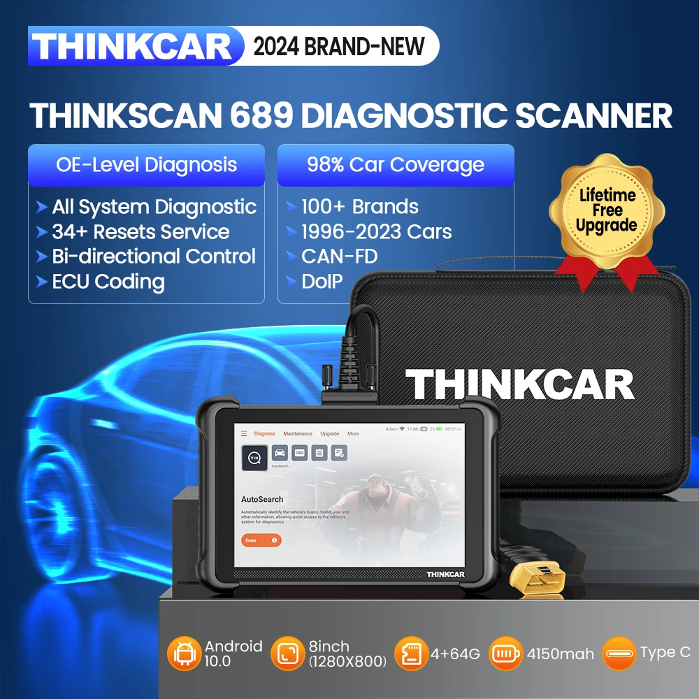 Global Version THINKCAR THINKSCAN 689 OBD2 Scanner Full System Diagnosis CANFD/DOIP ECUCoding Active Test 34 Reset Lifetime Free