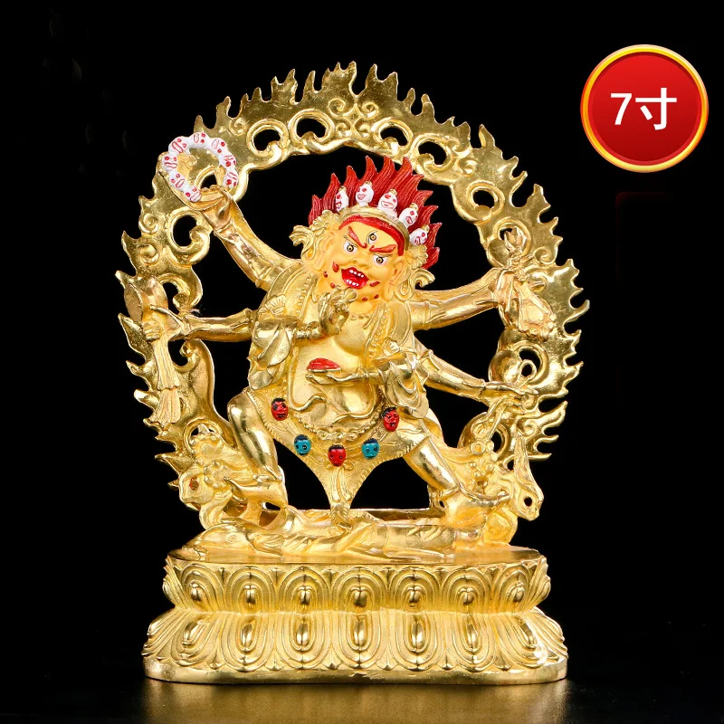 large High-grade gold gilding Buddha brass statue HOME family effective protection Tibetan Nepal Six armed mahagala Buddha