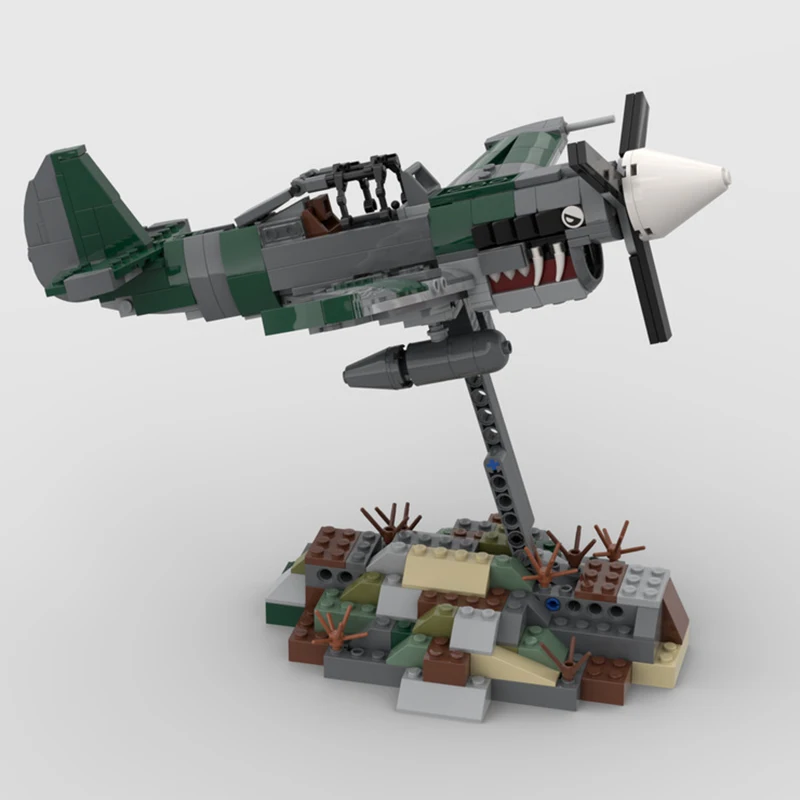 412pcs MOC Bouwstenen Curtiss P-40 Warhawk/Tomahawk/Cyclone Gevechtsvliegtuig Model Kit, Monteren Speelgoed, Kids Gift