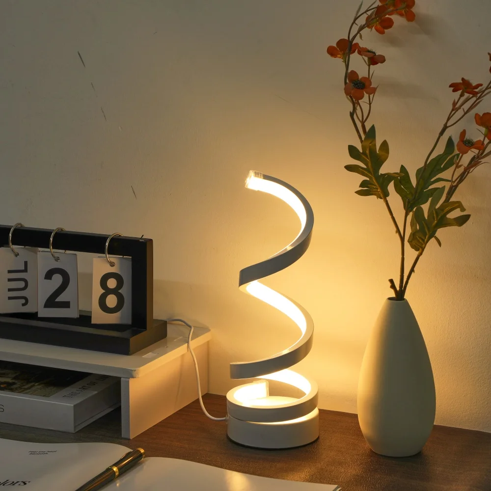 Bedside Lamps, Decorative Spiral Desk Lamp, Stepless 3 Temp Dimmable USB Table Light for Bedroom Living Room Kitchen Study Night