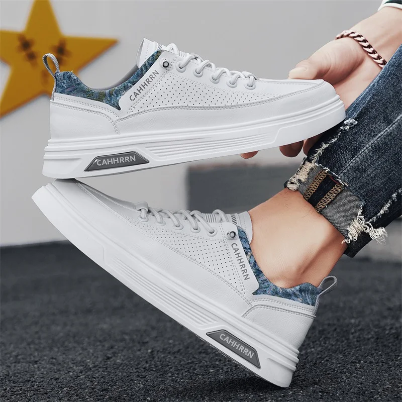 

Новая мужская обувь. Маленькие белые туфли. Изысканный дышащий верх. Износостойкая эластичная и противоскользящая подошва. Оригинальные туфли для доски.