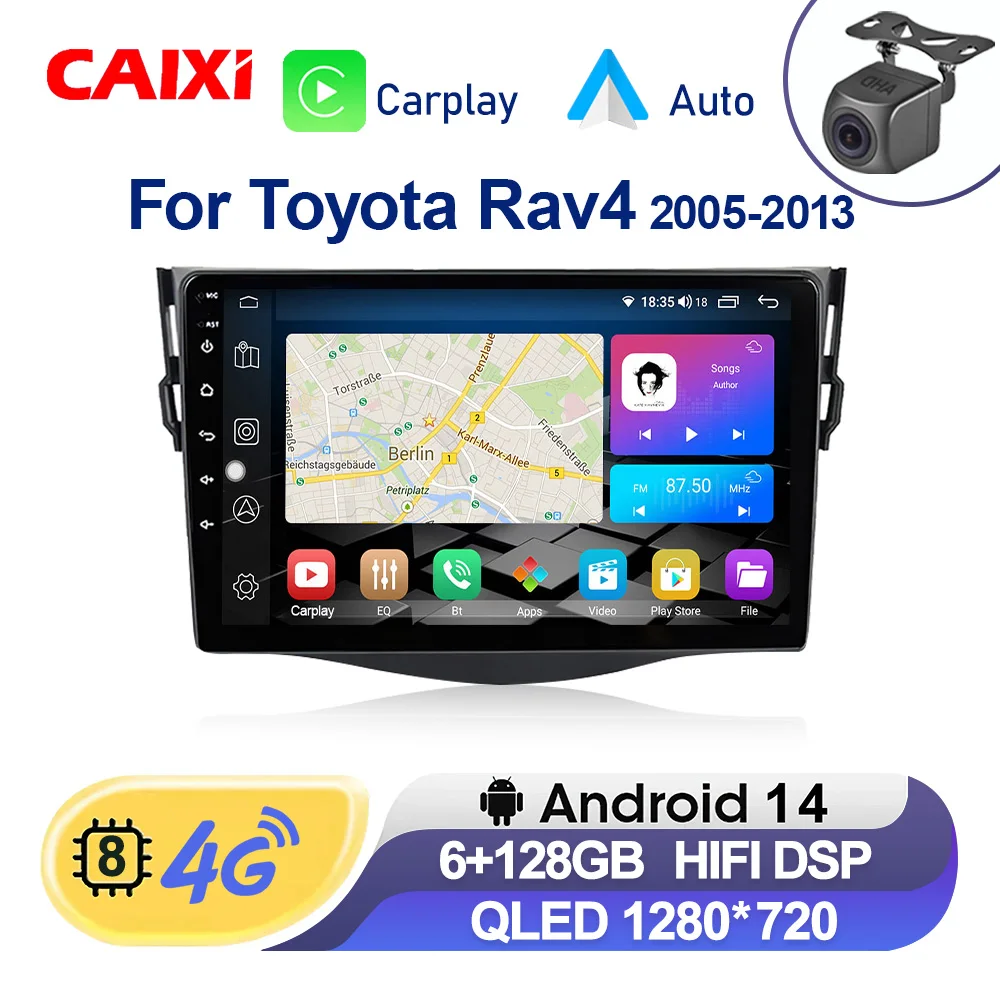 CAIXI CC9 Carplay Android 14 For Toyota RAV4 3 XA30 2005 - 2016 Car Radio Multimedia Stereo GPS 2 din dvd Head unit Autoradio