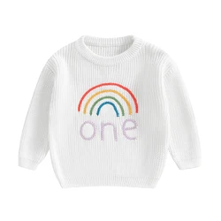 Newborn Baby Girl Happy First Birthday Outfit Warm Clothes Winter Knit Sweater Knitted Pullover Jumper Top Sweatshirt Long