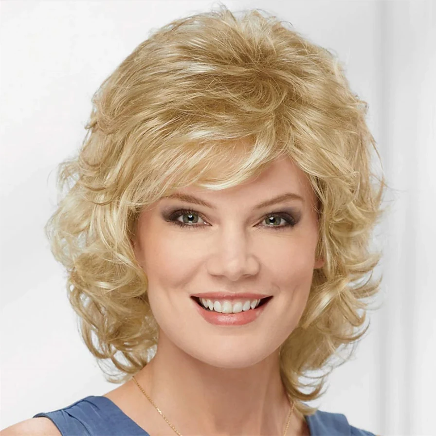 HAIRJOY Women Synthetic Hair Wigs Short Curly with Bangs  Shoulder Length  Blonde Grey White Brown Wig