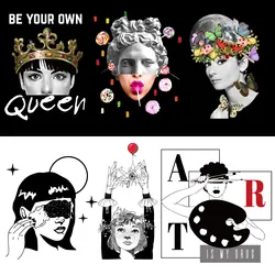 Boho Girl Beauty No Worry Be Hippy Be Your Own Queen Iron on Decals Applique for Cloth Strong viscosity Wear-resistant Diy Craft