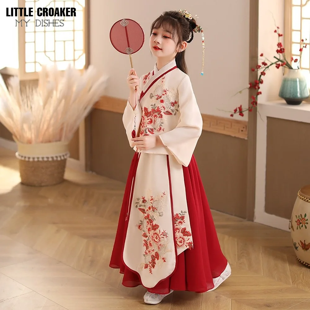 Bambini carino ricamo antico Hanfu cinese adorabile tradizionale abito da principessa per bambini eseguire costumi vestito da ragazza Tang