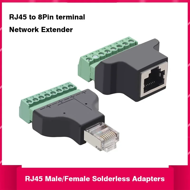 Network Cable Extender 8P8C Crystal Head Female RJ45 To 8Pin Terminal Solder-Free Green Network Terminal Block Male/Female