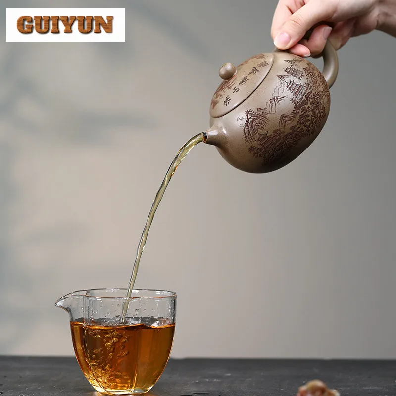 425 مللي بوتيك ييشينغ الأرجواني الطين أباريق الشاي اليدوية شيشي وعاء الخام الخام الخام قسم الطين غلاية الصينية Zisha طقم شاي أدوات المائدة الحرفية