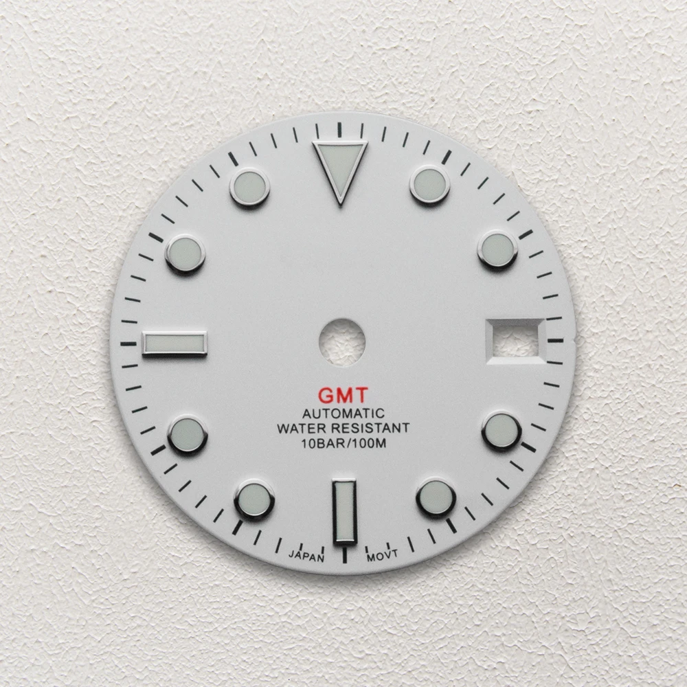 28.5mm S Logo White GMT Dial Fit NH34 Movement C3 Green Luminous High-Quality Dial Watch Modification Accessories