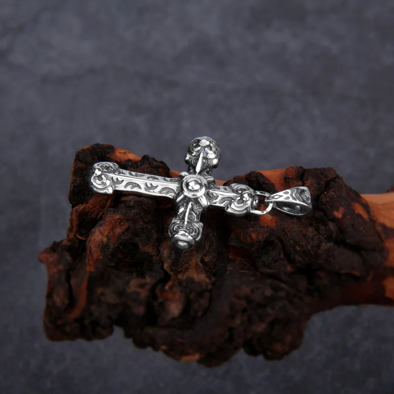 Unibabe Thai Silver Retro Cross Pendant Man Woman S925 Sterling Silver Vintage Small Cross Pendant Fine Jewelry