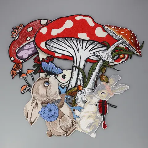 Embroidery Beaded Cat Deer Patch,Mushroom Rabbit Badges,Cute Animal Beads Appliques,Cartoon Patches for Clothing DIY Accessory