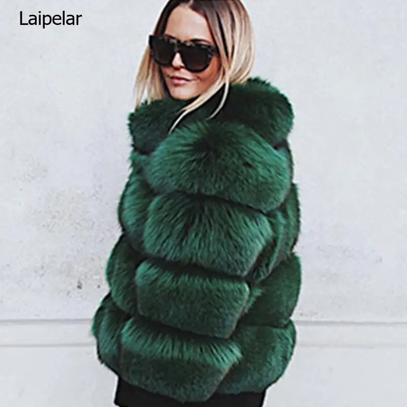 2023 Women Winer Faux Fur Coats Fashion Thick Warm Lapel Collar Long Sleeve Chic Faux Fur Outwear Wool Blend