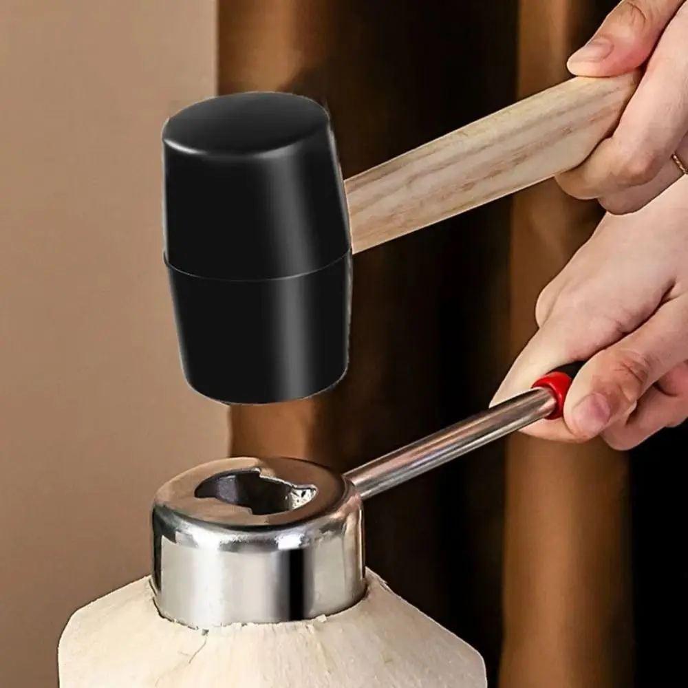 

1Set with Corkscrew Coconut Puncher Wood/Rubber Handle Professional Coconut Opener Kit Stainless Steel Coconut Breaker