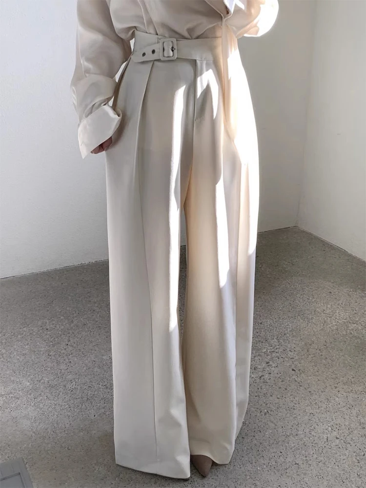 

Chic High Waist Wide Leg Casual Pants Women's Design Sense Buttoning Spring New Sle Polyester Fiber Commute Sle Long Pants