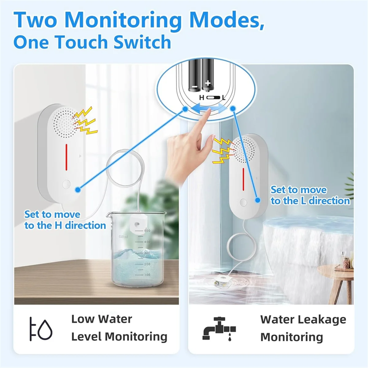 AT42 Water Alarm Leak Detector,Wireless Tank Level Monitor with 100db Sound Light Alarm,App Alert & Monitor-Water Leak Sensor