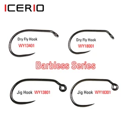 ICERIO 30PCS Competition Barbless Fly Fishing Hook Nymph Dry Wet Flies Jig Fishhook Salmon Trout Fly Tying Hook Non-barbed