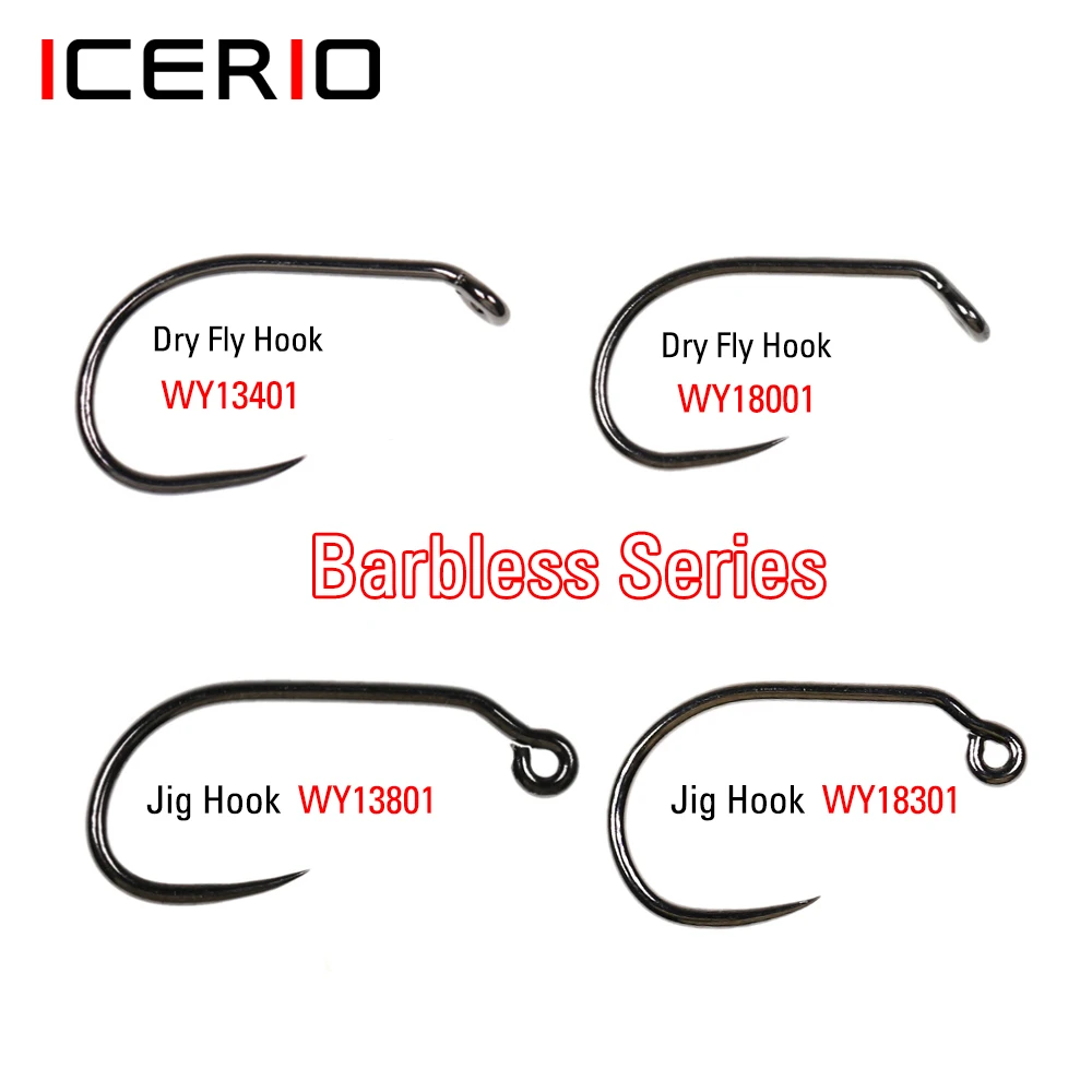 ICERIO 30PCS Konkurencja Barbless Fly Fishing Hook Nimfa Dry Wet Flies Jig Fishhook Salmon Trout Fly Tying Hook Non-barbed