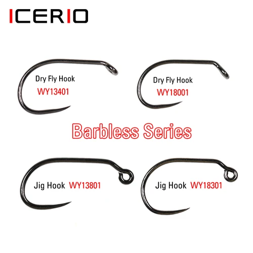 Imagen 1 del producto ICERIO 30 Uds. Anzuelo de pesca con mosca sin púas de competición, anzuelos para moscas húmedas y secas, anzuelo para atar moscas, trucha y salmón, sin púas