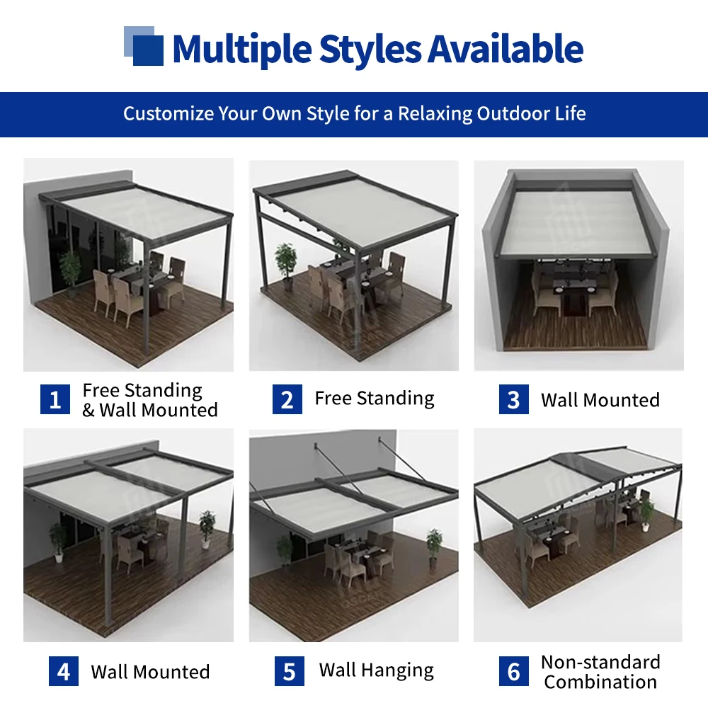 กันสาดมอเตอร์ไฟฟ้าแบบยืดหดได้ กันน้ำ สำหรับกลางแจ้ง พร้อมไฟ LED สำหรับสวน ระเบียง ลานบ้าน