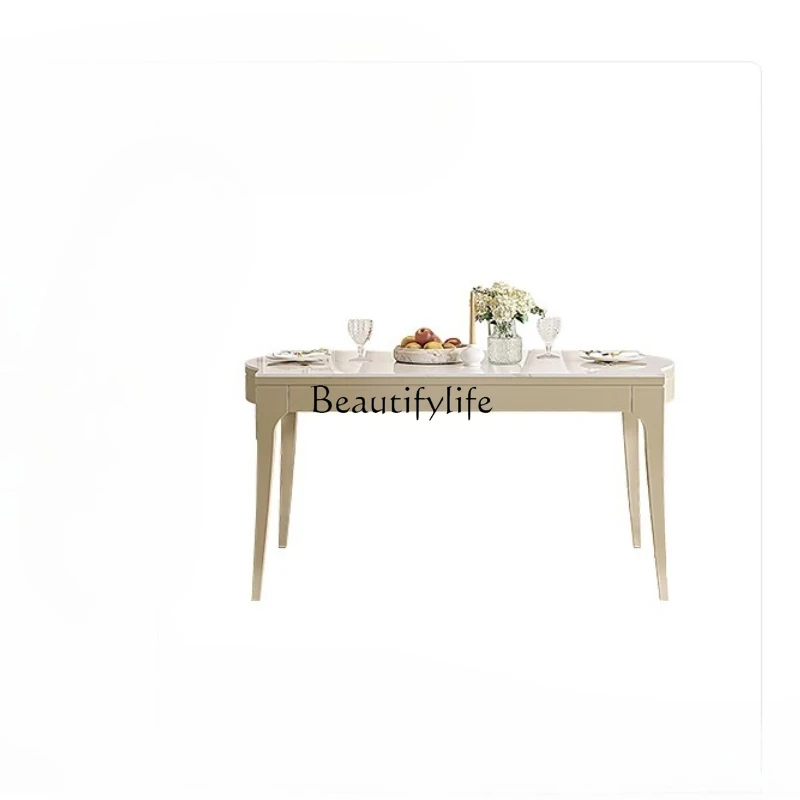 

03.American light luxury rock slab rectangular dining table household French solid wood