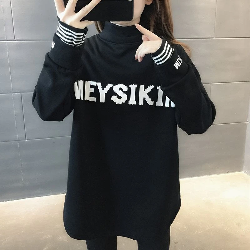 T-shirt à manches longues Harajuku pour femme, lettre imprimée, épais, décontracté, surdimensionné, velours, chaud, automne, hiver, Y2K, Y-Streetwear