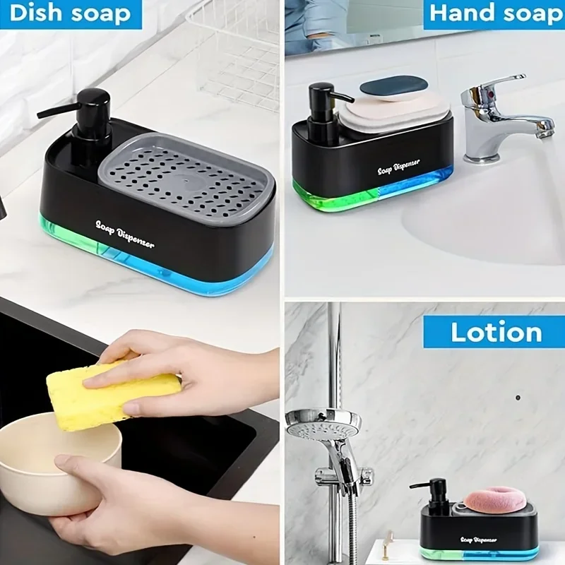 Hand and Dish Soap Dispenser Set Detergent Dispenser Sponge Holder 2-in-1 Countertop Soap Pump Dispenser for Kitchen Sink Pumps