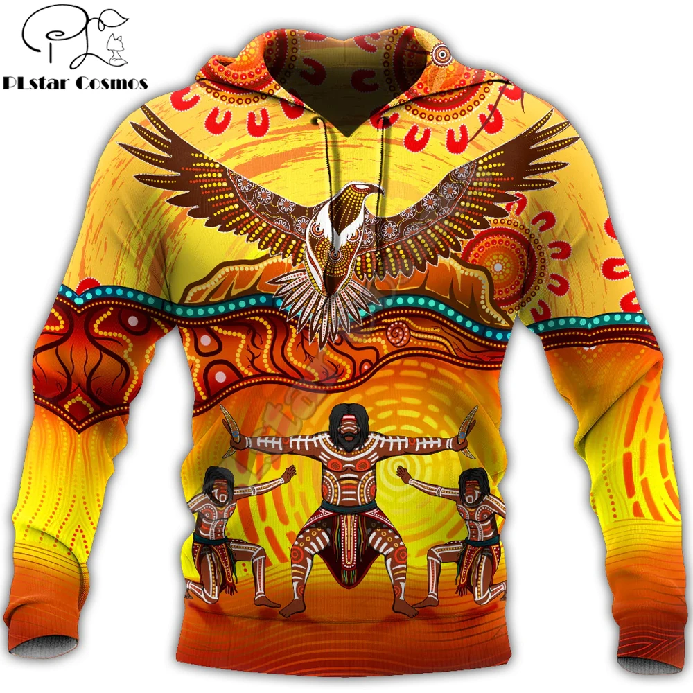 Aboriginal Indigenous Dancing Eagle Orange 3D Printed Mens zip hoodies Autumn Unisex pullover Casual Jacket Tracksuits TDD32