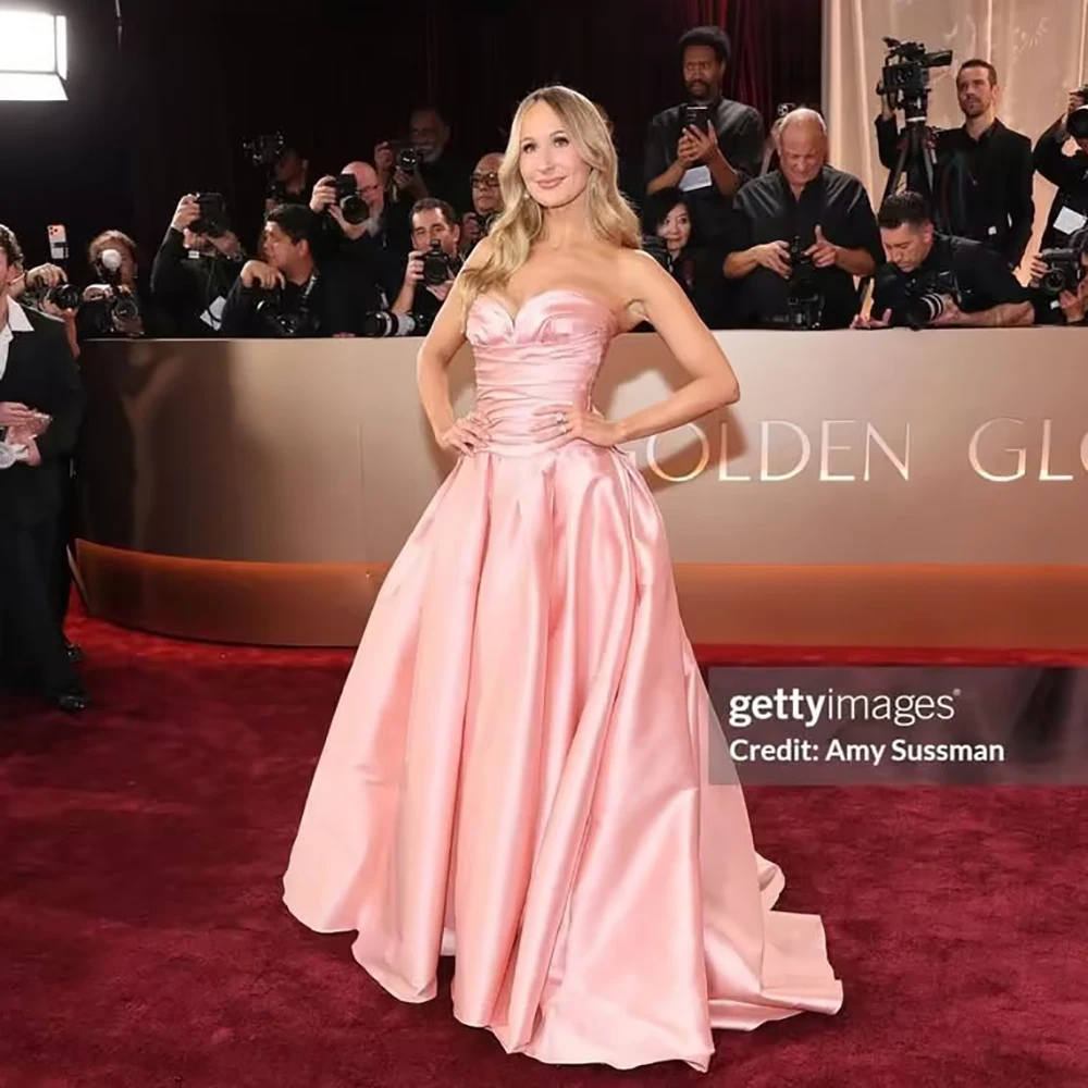 

Verngo Pink Satin Evening Dress Sweetheart A Line Maxi Formal Occasion Dress Celebrity Prom Party Gowns Customized