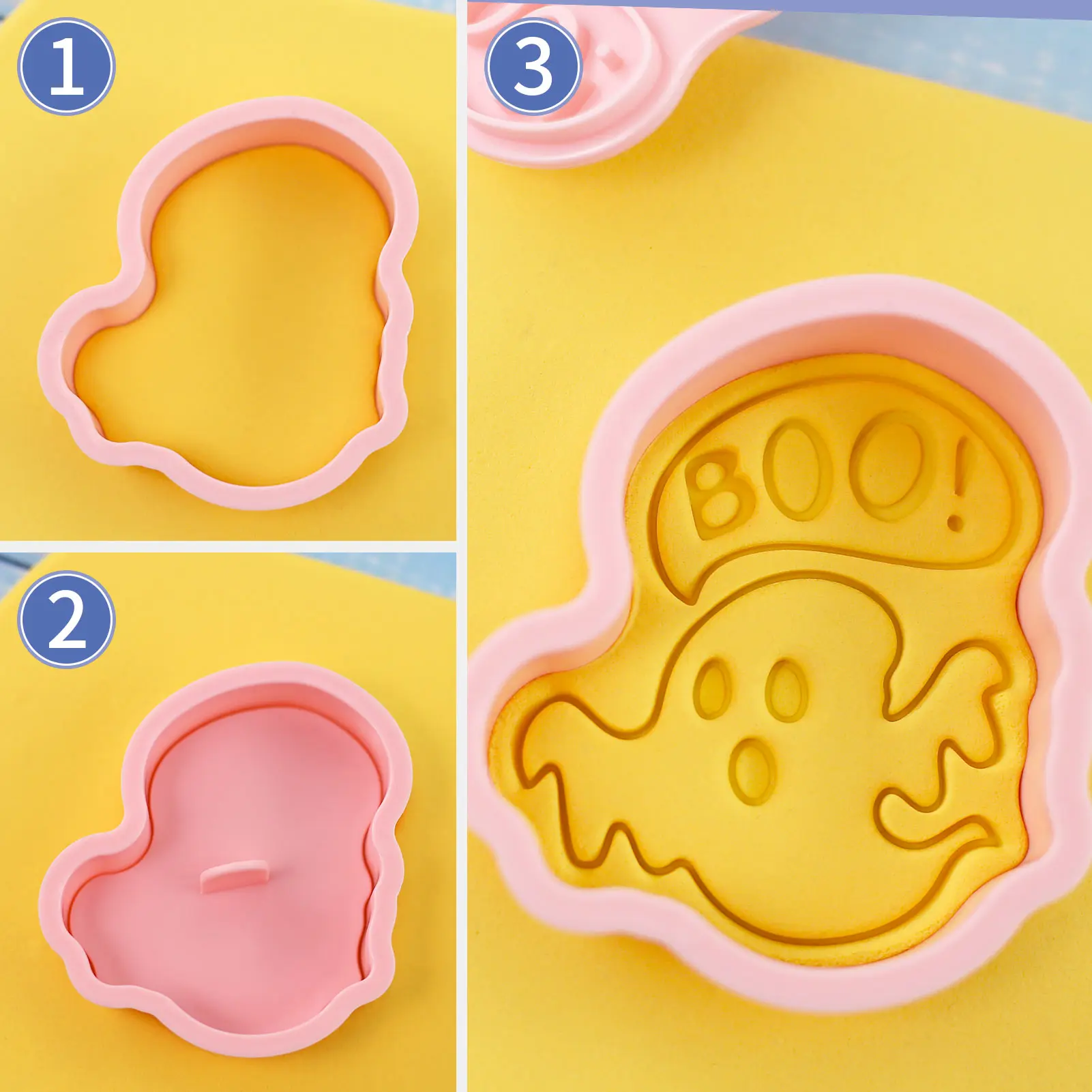 Halloween Cookie Stamp Cutters 8Pcs Ghost Zombie Tombstone Pumpkin Bat Biscuit Mold Fondant DIY Baking Supplies for Halloween view 5