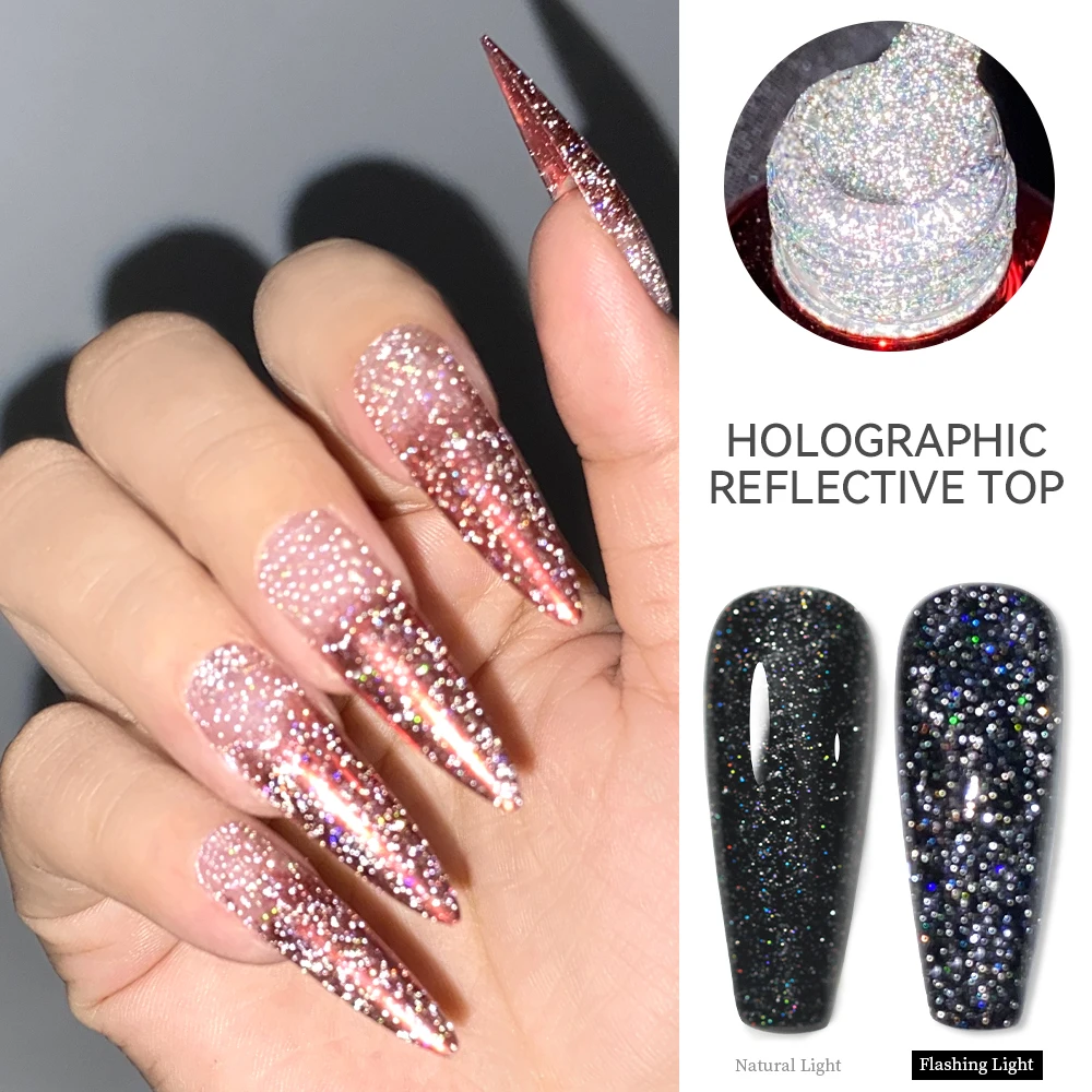 Als 15Ml Reflecterende Glitter Top Coat Gel Nagellak Mousserende Aurora Laser Semi-Permanente Doorweekt Van Uv Nail Art Gel Lak