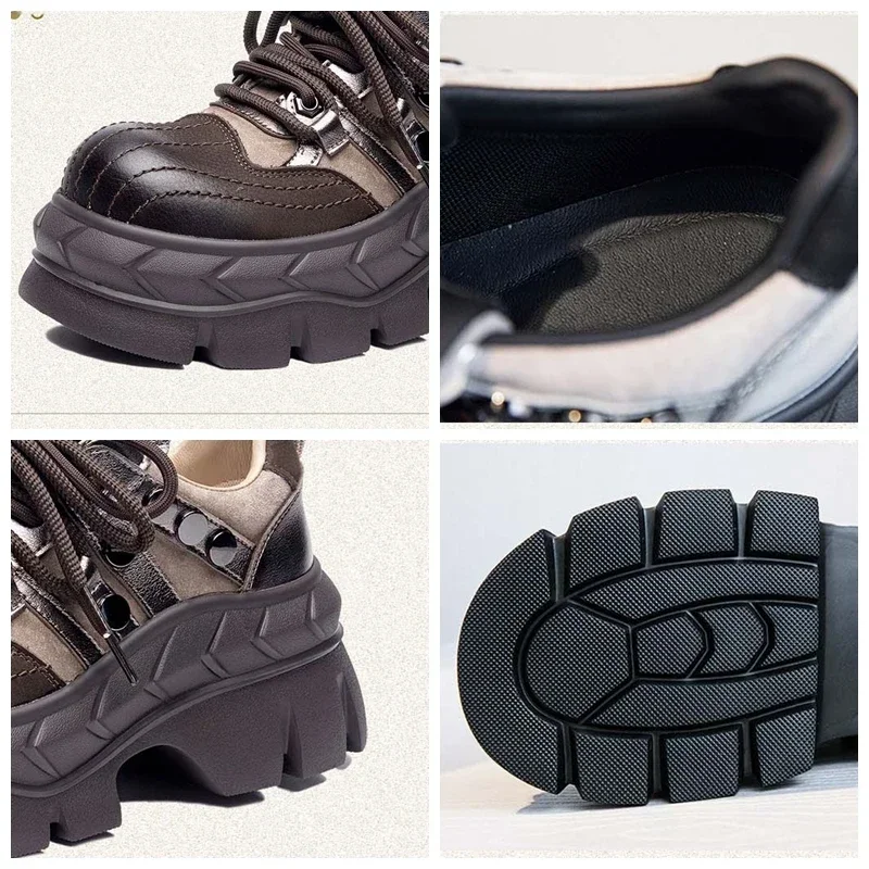 Koznoy 7.5cm pelle di cinghiale pelle scamosciata vera pelle autunno moda primavera Punk lusso punta tonda donna mocassini scarpe da moto gotiche