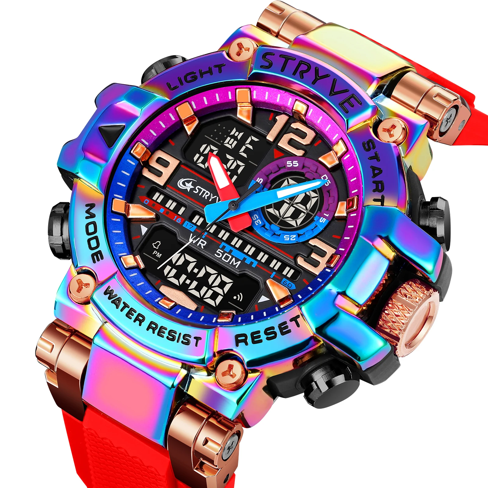 NEW STRYVE 8025 Men\'s Fashion Sports Watch Digital Dual Time Watch Men\'s LED Time Watch Relojes