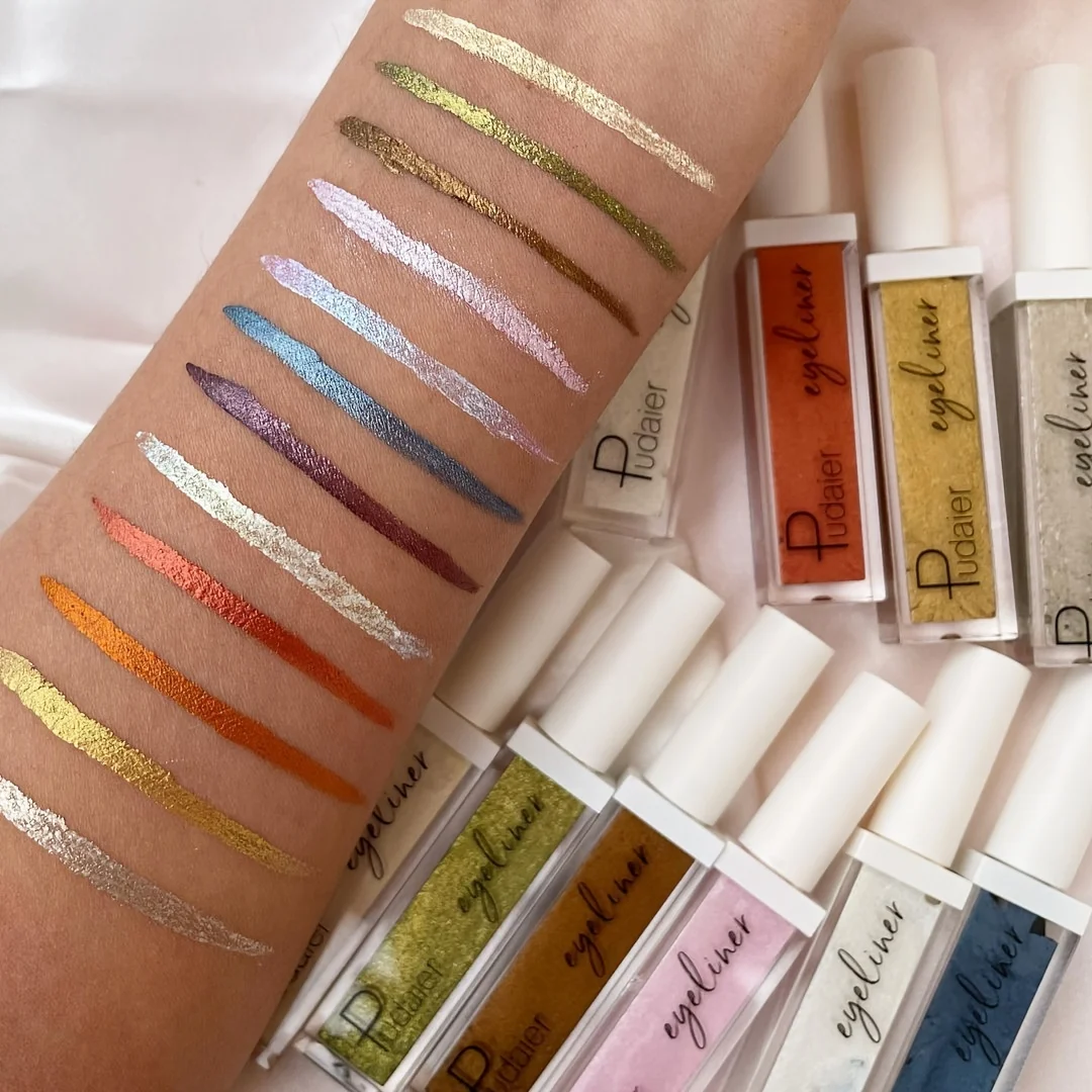 初心者とプロのための真珠光沢のあるリキッドアイライナーセット,防水,速乾性,防汚,12色