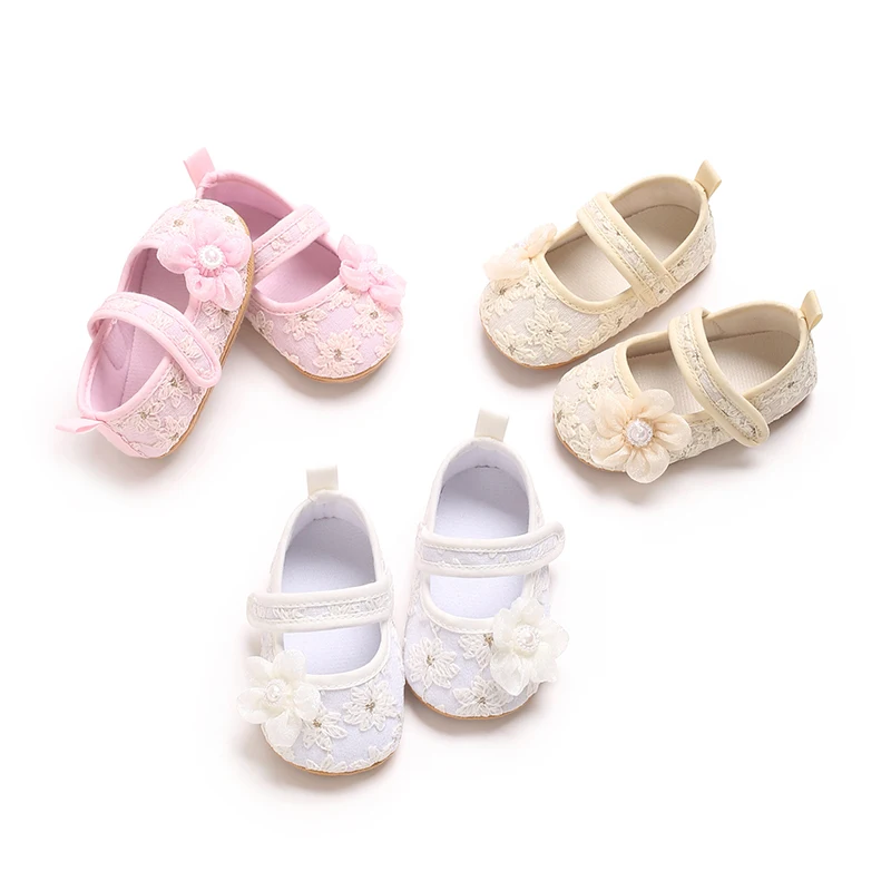 

Baby Girl Shoes Princess Ballet Slippers Non-slip Flat Soft-sole Cotton Rubber Crib Embroidery And Flower Infant First Walkers