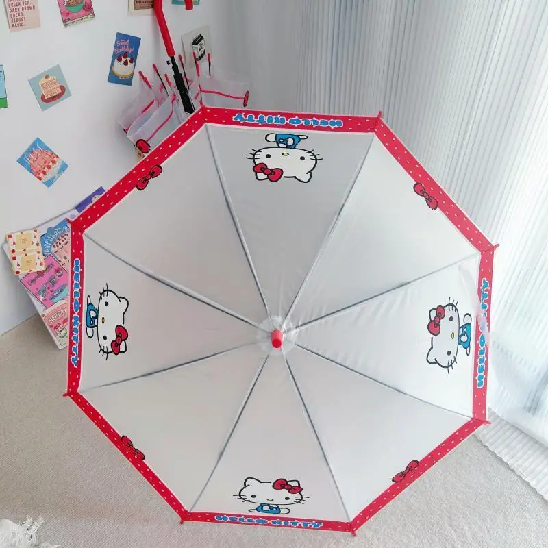 

Прозрачный зонт Sanrio Hello Kitty, кавайный зонт с длинной ручкой, высокий внешний вид, картины, мультяшный зонт с интенсивцией